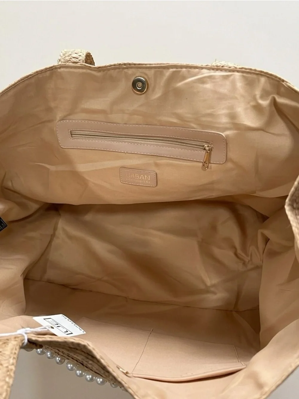 Urban Expressions Natural Straw Tote with Pearl 'STAY SALTY' Accent